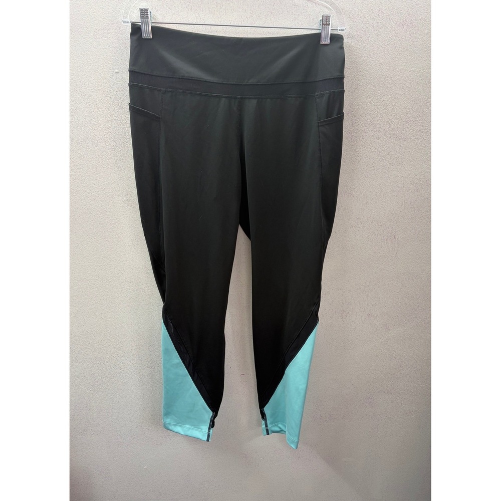 Tangerine Womens XL Color Block Crop Leggings Black Mint Green Mesh Pockets NEW